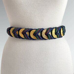 Vintage 80s Gold Tone Medallions & Braided Rope Belt